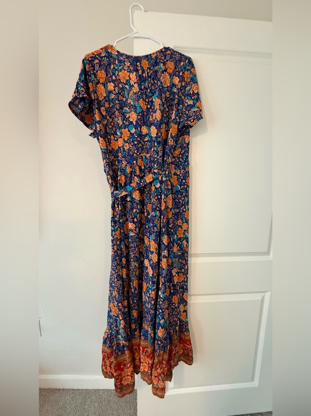 Zesica Navy Rust Floral Print Bohemian Wrap Maxi Dress❤️ - Picture 9 of 9